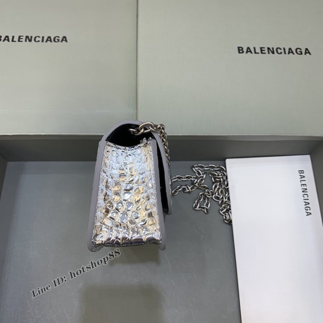 Balenciaga專櫃爆款鏈條女士小挎包 巴黎世家鏈條小號鱷魚銀色Gossip bag斜挎包 92722型號 fyj1126